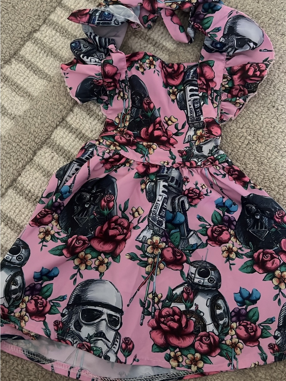 Pink Floral Star Wars-Inspired Ruffle Shoulder Dress for Kids
